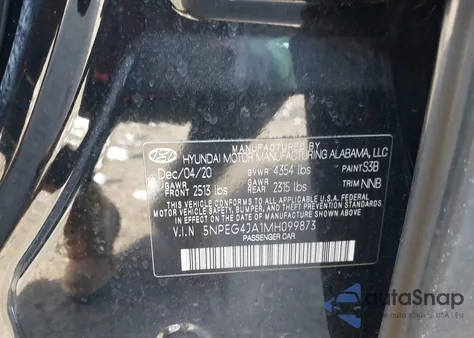2021 Hyundai Sonata Se z USA, uszkodzony, nr VIN 5NPEG4JA1MH099873